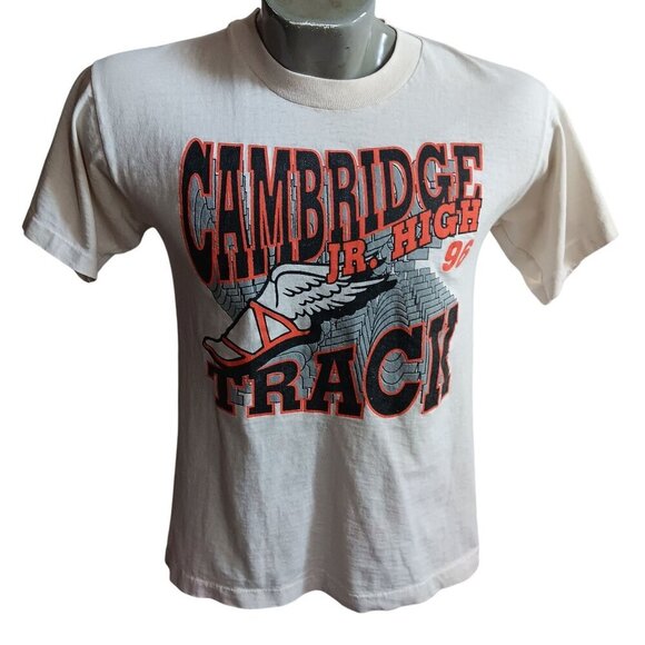 Vintage Mens T-shirt Single Stitch Small 1990s Cambridge Nebraska Jr. High Track - Picture 1 of 5